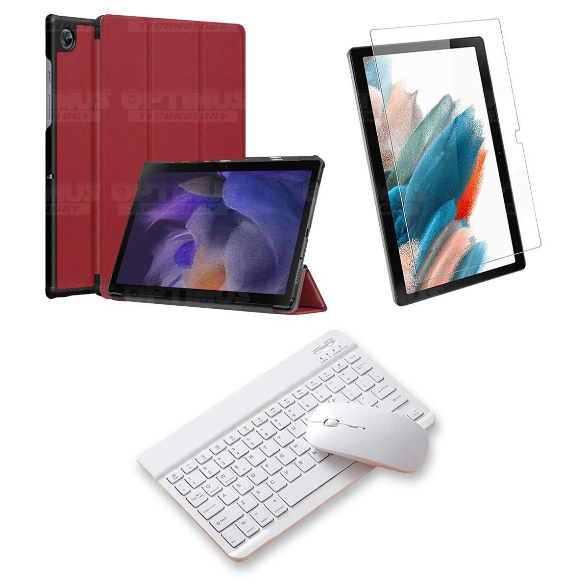 Kit Vidrio templado + Case Protector + Teclado y Mouse Bluetooth Tablet Samsung Galaxy Tab A8 10.5 2021 SM-x200, SM-x205 OPTIMUS