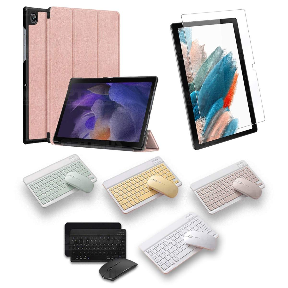Kit Vidrio templado + Case Protector + Teclado y Mouse Bluetooth Tablet Samsung Galaxy Tab A8 10.5 2021 SM-x200, SM-x205 OPTIMUS