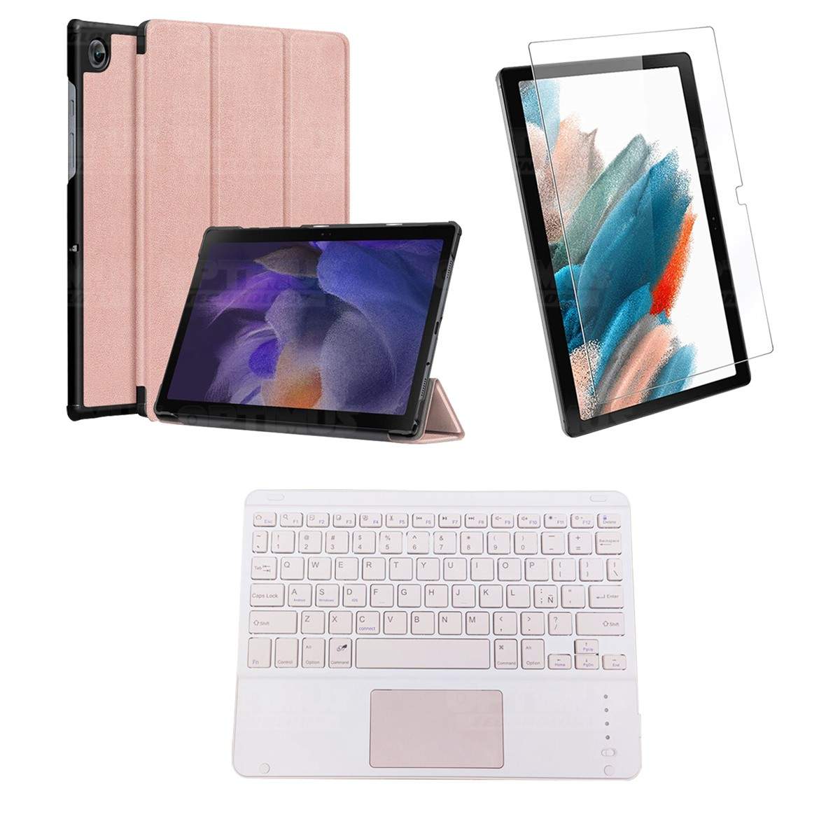 Kit Vidrio templado + Case Protector + Teclado Touchpad Bluetooth Tablet Samsung Galaxy Tab A8 10.5 2021 SM-x200, SM-x205 OPTIMU
