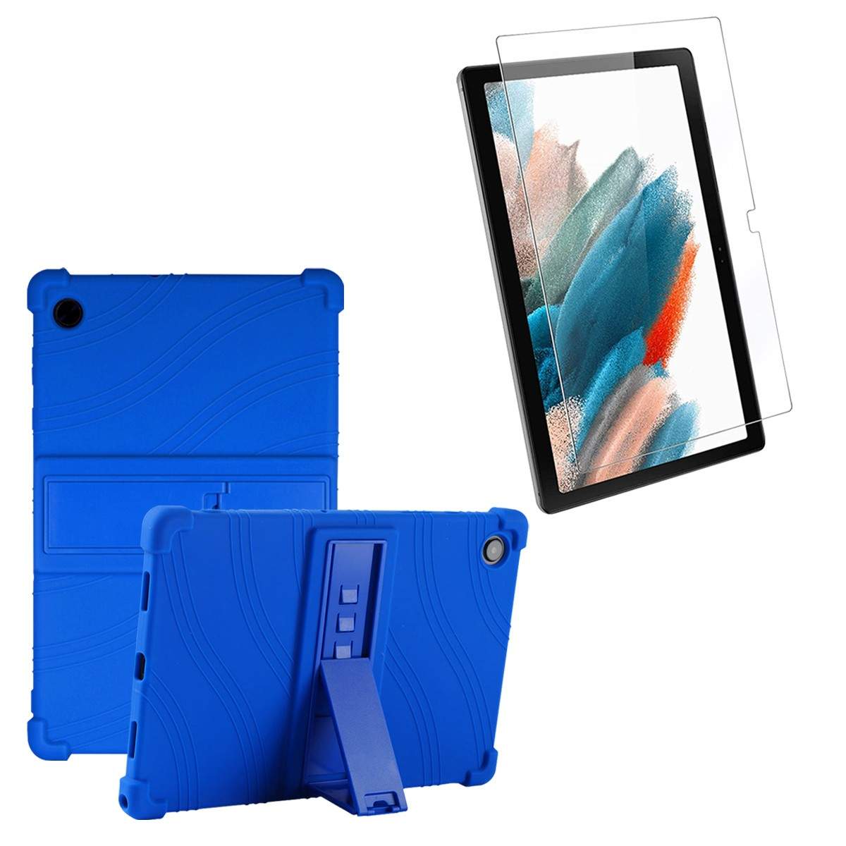Kit Vidrio templado y Estuche Protector de goma antigolpes con soporte Tablet Samsung Galaxy Tab A8 10.5 2021 SM-x200, SM-x205 O