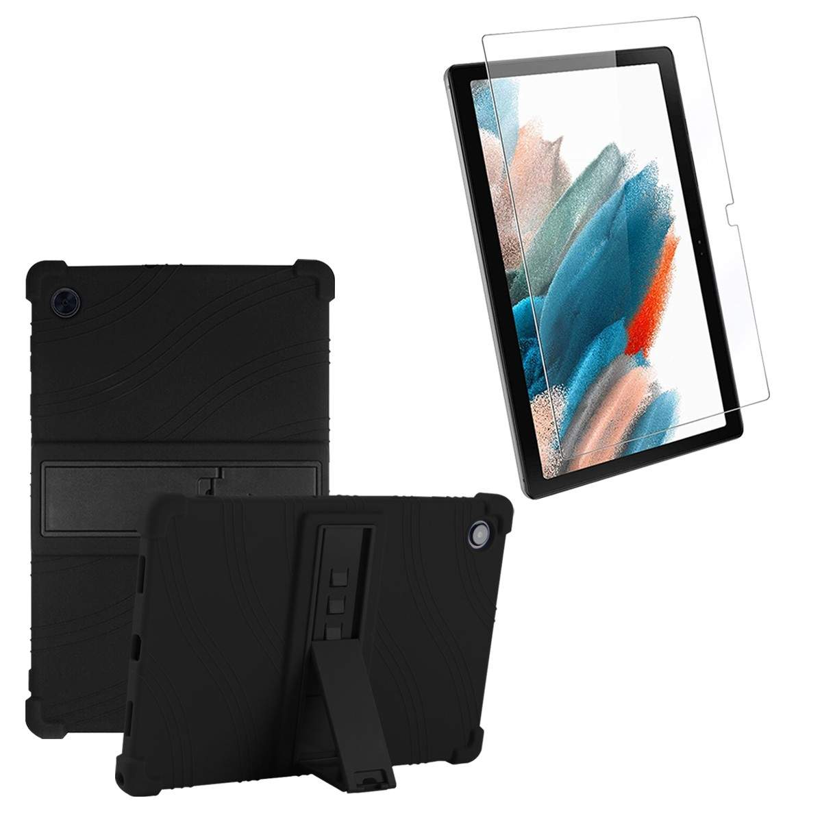 Kit Vidrio templado y Estuche Protector de goma antigolpes con soporte Tablet Samsung Galaxy Tab A8 10.5 2021 SM-x200, SM-x205 O