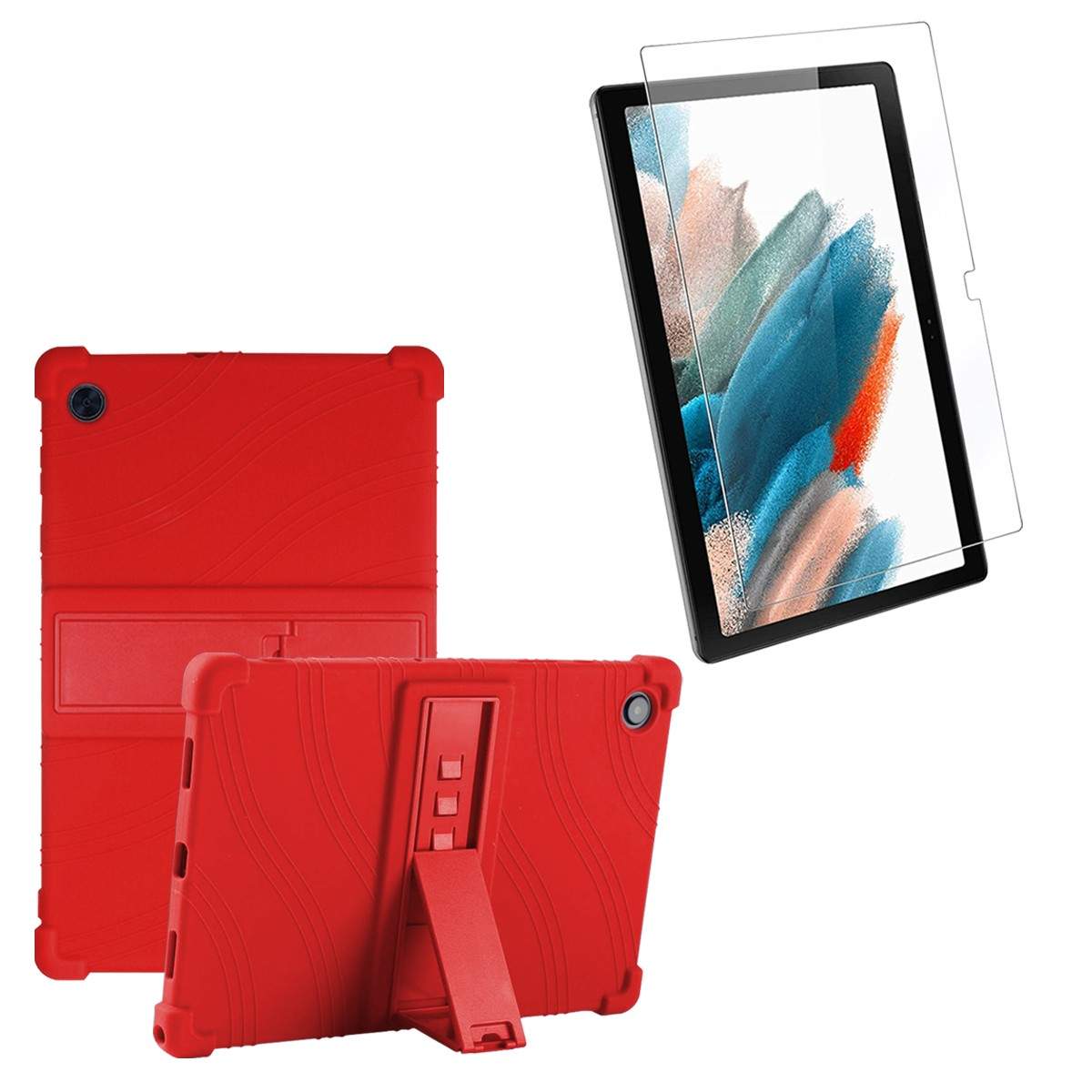 Kit Vidrio templado y Estuche Protector de goma antigolpes con soporte Tablet Samsung Galaxy Tab A8 10.5 2021 SM-x200, SM-x205 O