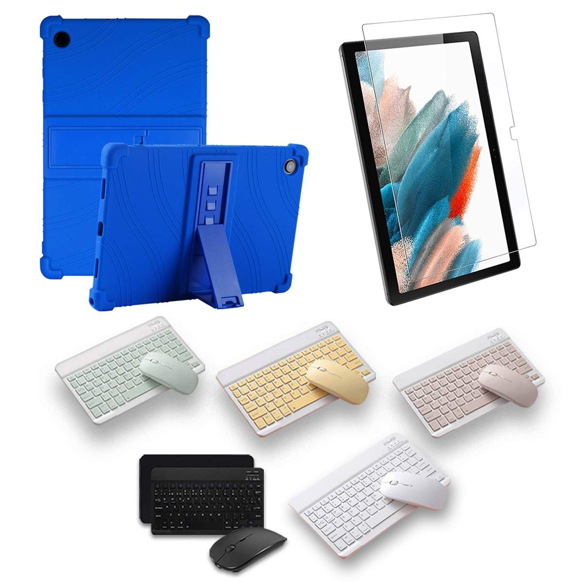 Kit Vidrio templado + Estuche Protector Goma + Teclado Bluetooth Tablet Samsung Galaxy Tab A8 10.5 2021 SM-x200, SM-x205 OPTIMUS