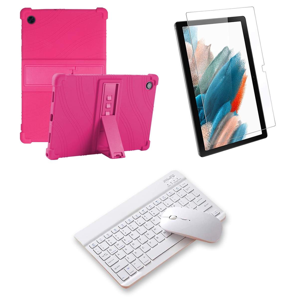 Kit Vidrio templado + Estuche Protector Goma + Teclado Bluetooth Tablet Samsung Galaxy Tab A8 10.5 2021 SM-x200, SM-x205 OPTIMUS