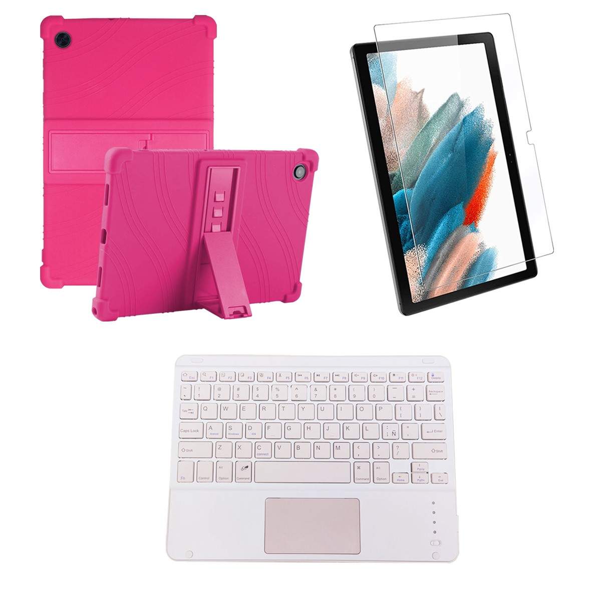 Kit Vidrio templado + Estuche Protector + Teclado Touchpad Bluetooth Tablet Samsung Galaxy Tab A8 10.5 2021 SM-x200, SM-x205 OPT