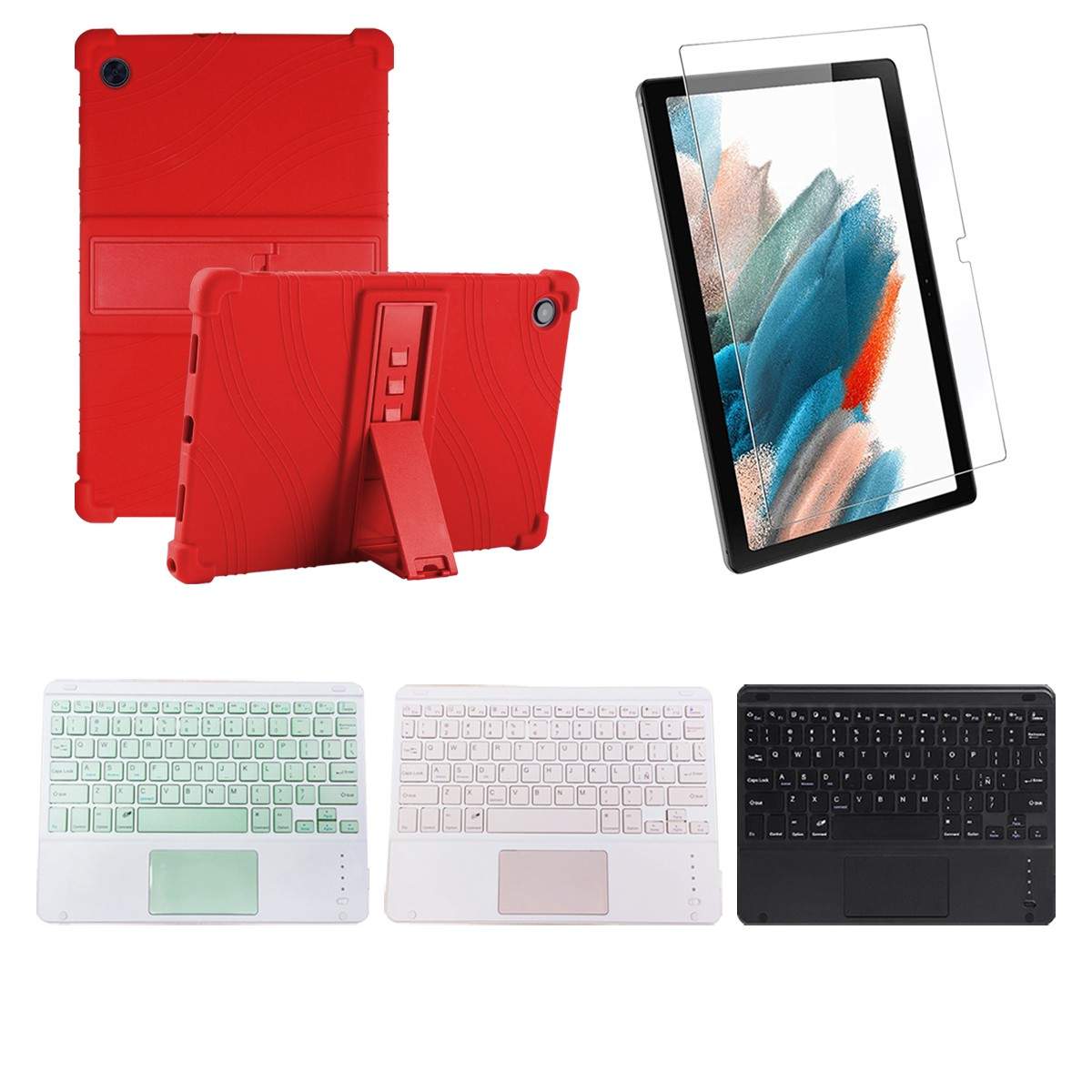 Kit Vidrio templado + Estuche Protector + Teclado Touchpad Bluetooth Tablet Samsung Galaxy Tab A8 10.5 2021 SM-x200, SM-x205 OPT