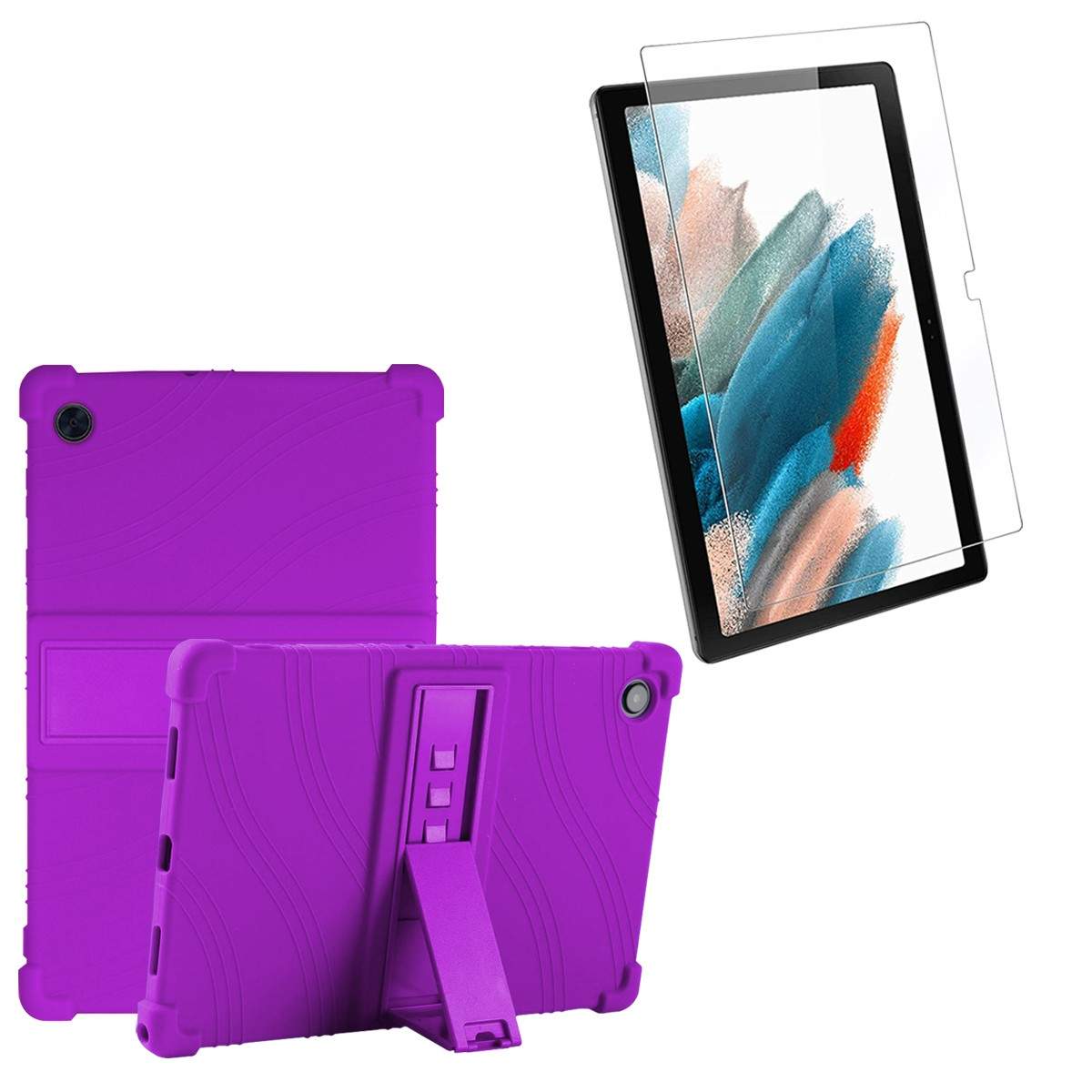 Kit Vidrio templado y Estuche Protector de goma antigolpes con soporte Tablet Samsung Galaxy Tab A8 10.5 2021 SM-x200, SM-x205 O