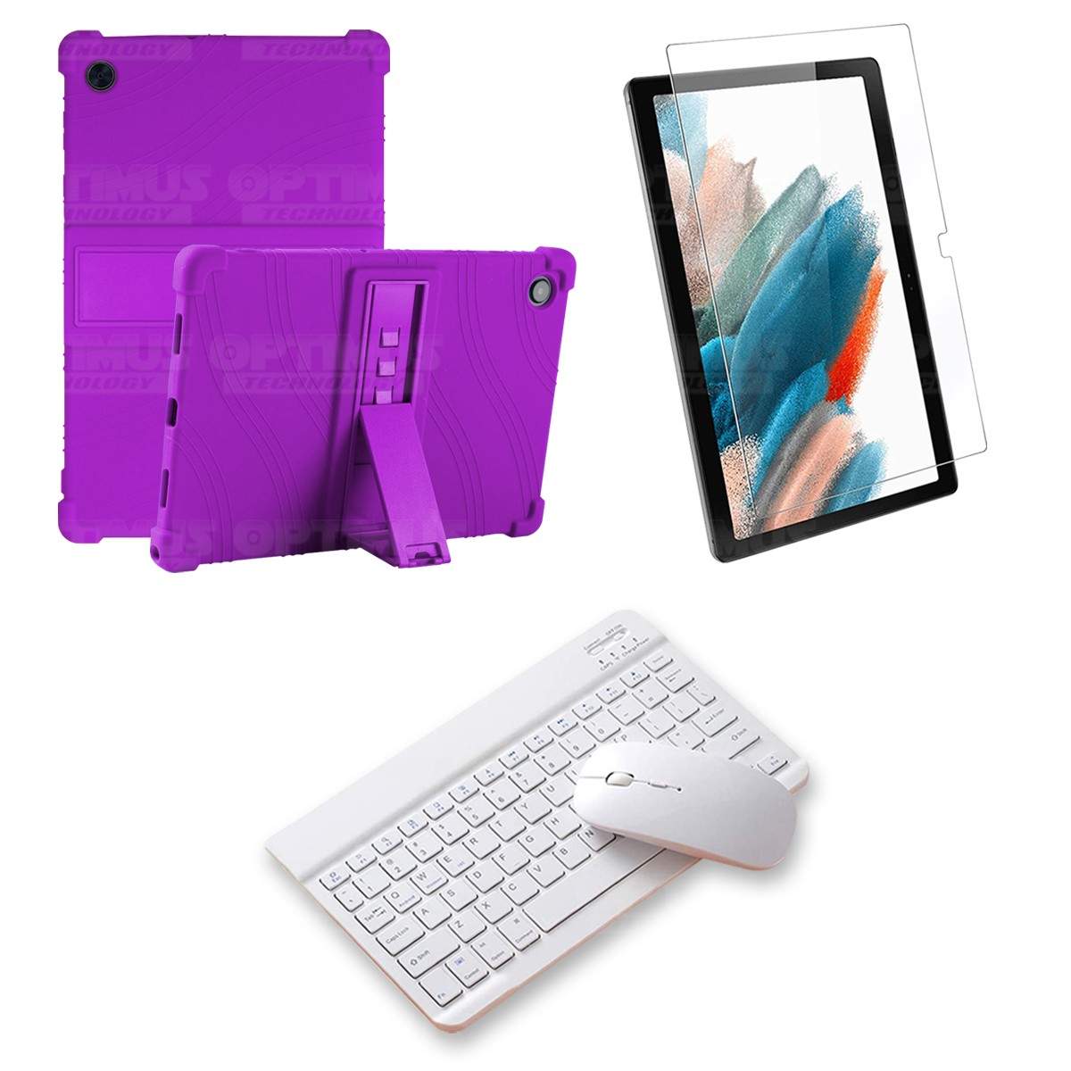 Kit Vidrio templado + Estuche Protector Goma + Teclado Bluetooth Tablet Samsung Galaxy Tab A8 10.5 2021 SM-x200, SM-x205 OPTIMUS