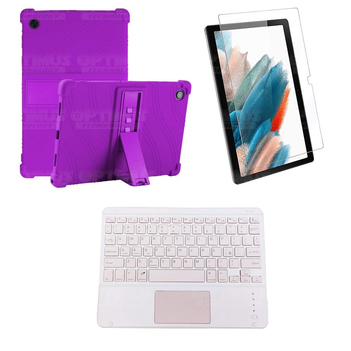 Kit Vidrio templado + Estuche Protector + Teclado Touchpad Bluetooth Tablet Samsung Galaxy Tab A8 10.5 2021 SM-x200, SM-x205 OPT