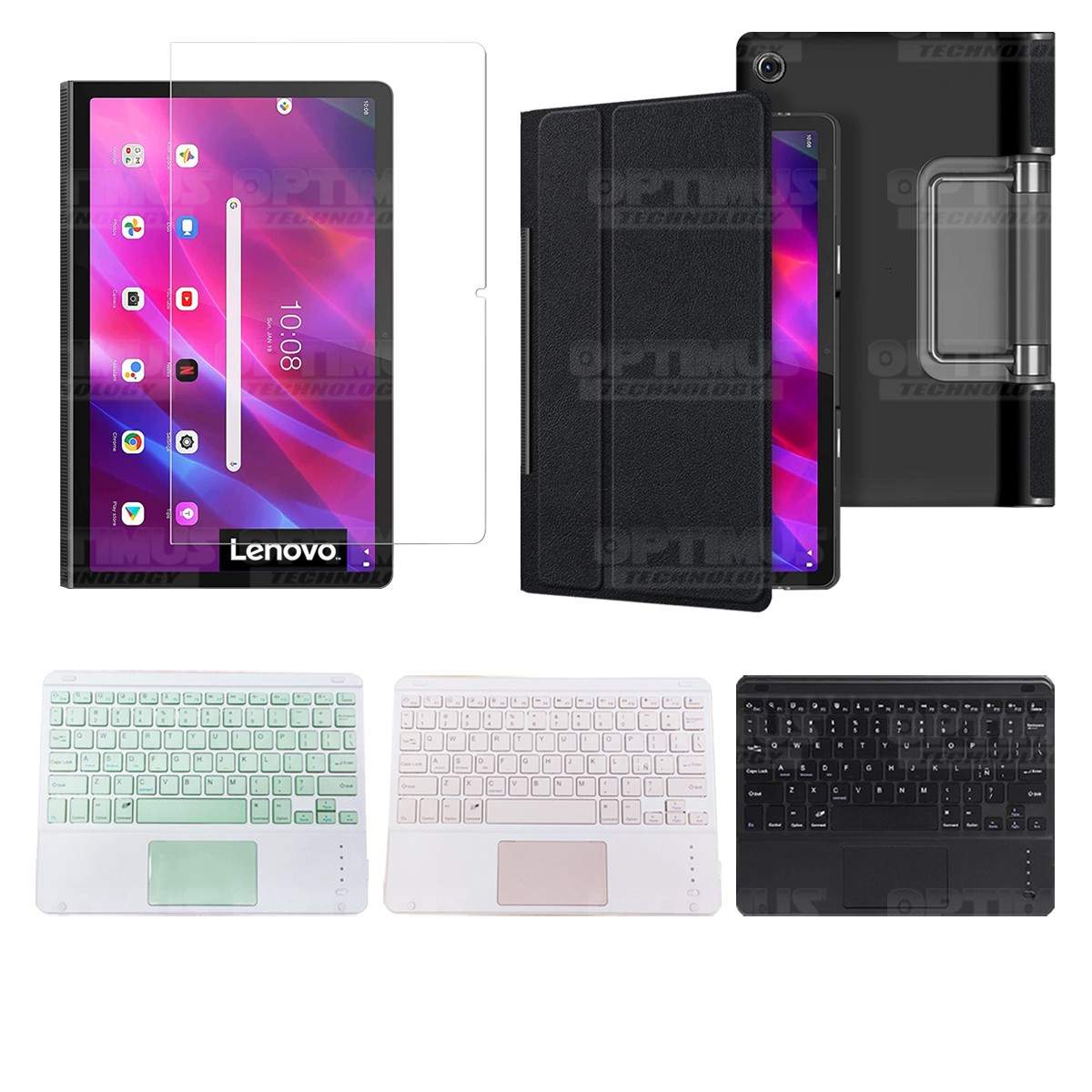 Kit Vidrio templado + Case Protector + Teclado Touchpad Bluetooth Tablet Lenovo Yoga Tab 11 2021 YT-J706F OPTIMUS TECHNOLOGY™ -