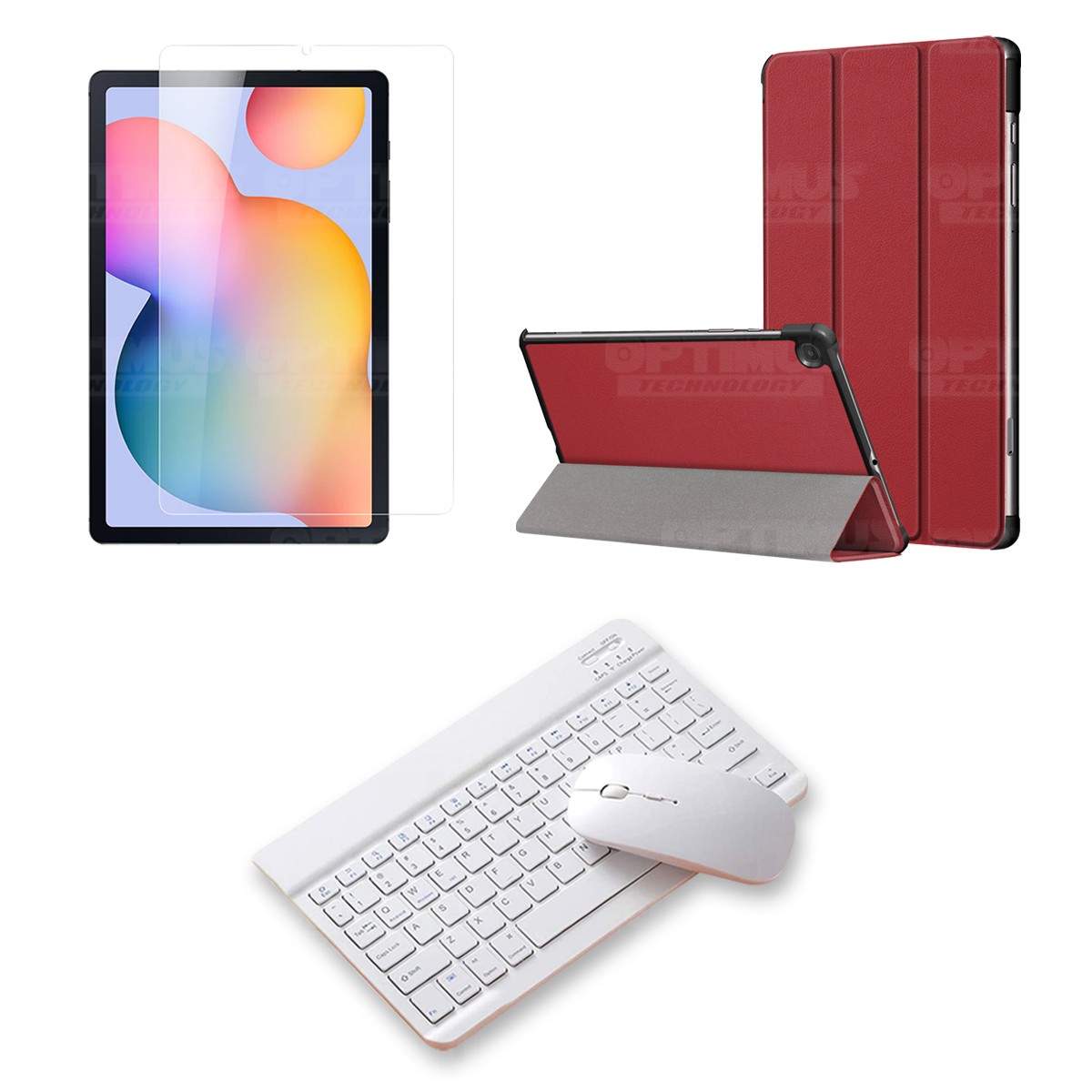 Kit Vidrio templado + Case Protector + Teclado y Mouse Bluetooth Tablet Samsung Galaxy Tab S6 Lite 10.4 2022 P619 - P613 OPTIMUS
