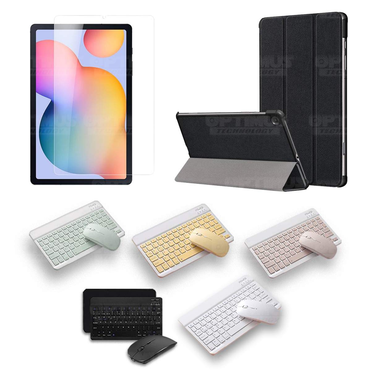 Kit Vidrio templado + Case Protector + Teclado y Mouse Bluetooth Tablet Samsung Galaxy Tab S6 Lite 10.4 2022 P619 - P613 OPTIMUS