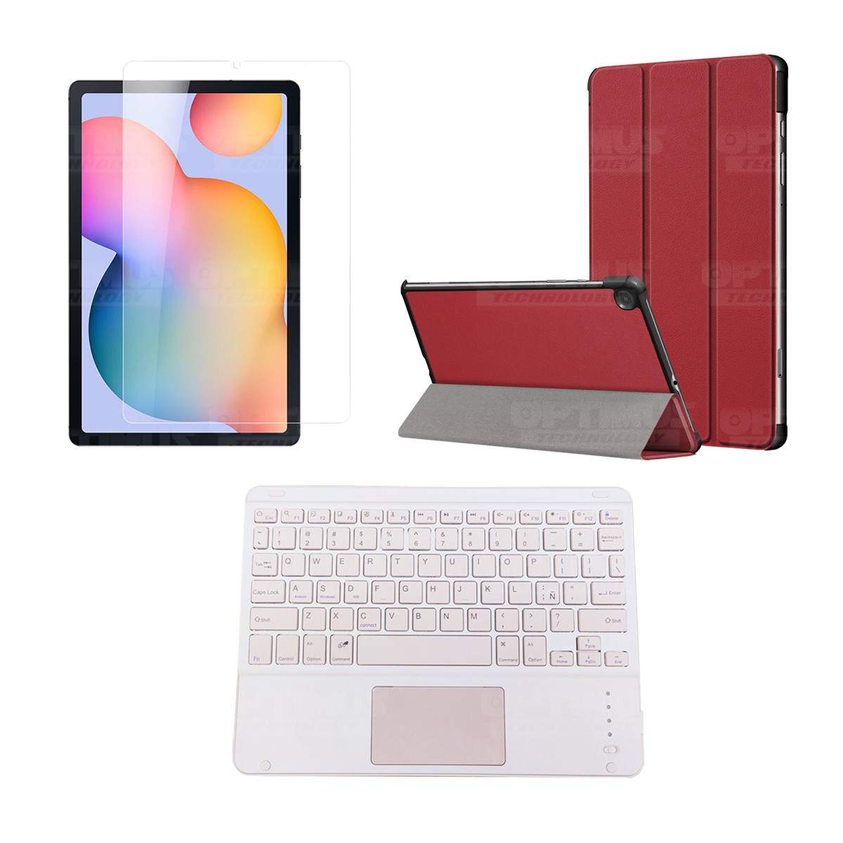 Kit Vidrio templado + Case Protector + Teclado Touchpad Bluetooth Tablet Samsung Galaxy Tab S6 Lite 10.4 2022 P619 - P613 OPTIMU