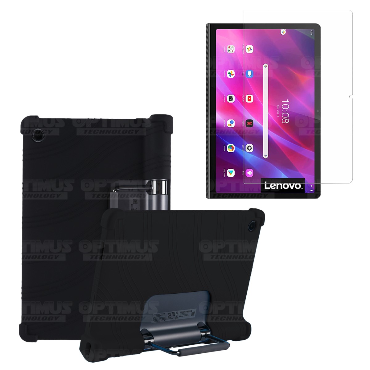Kit Vidrio templado y Estuche Protector de goma antigolpes con soporte Tablet Lenovo Yoga Tab 11 2021 YT-J706F