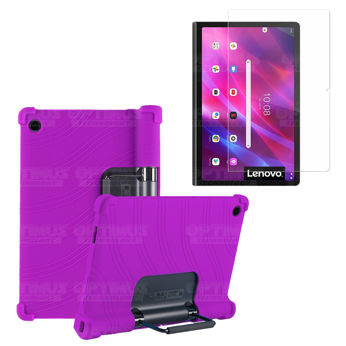 Kit Vidrio templado y Estuche Protector de goma antigolpes con soporte Tablet Lenovo Yoga Tab 11 2021 YT-J706F