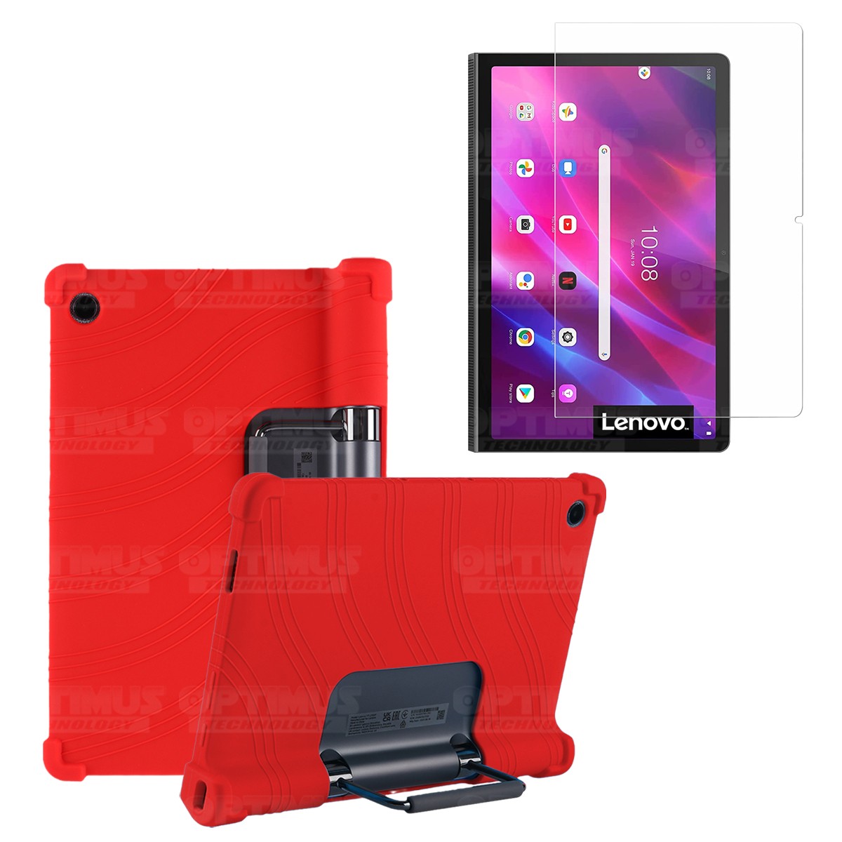 Kit Vidrio templado y Estuche Protector de goma antigolpes con soporte Tablet Lenovo Yoga Tab 11 2021 YT-J706F