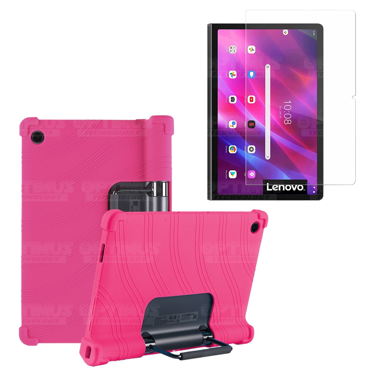 Kit Vidrio templado y Estuche Protector de goma antigolpes con soporte Tablet Lenovo Yoga Tab 11 2021 YT-J706F