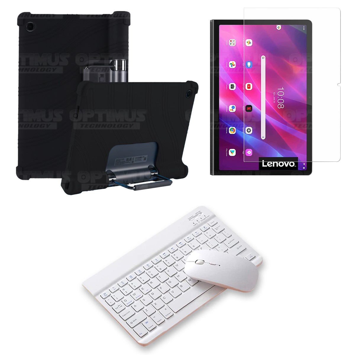 Kit Vidrio templado + Estuche Protector Goma + Teclado y Mouse Bluetooth para Tablet Lenovo Yoga Tab 11 2021 YT-J706F