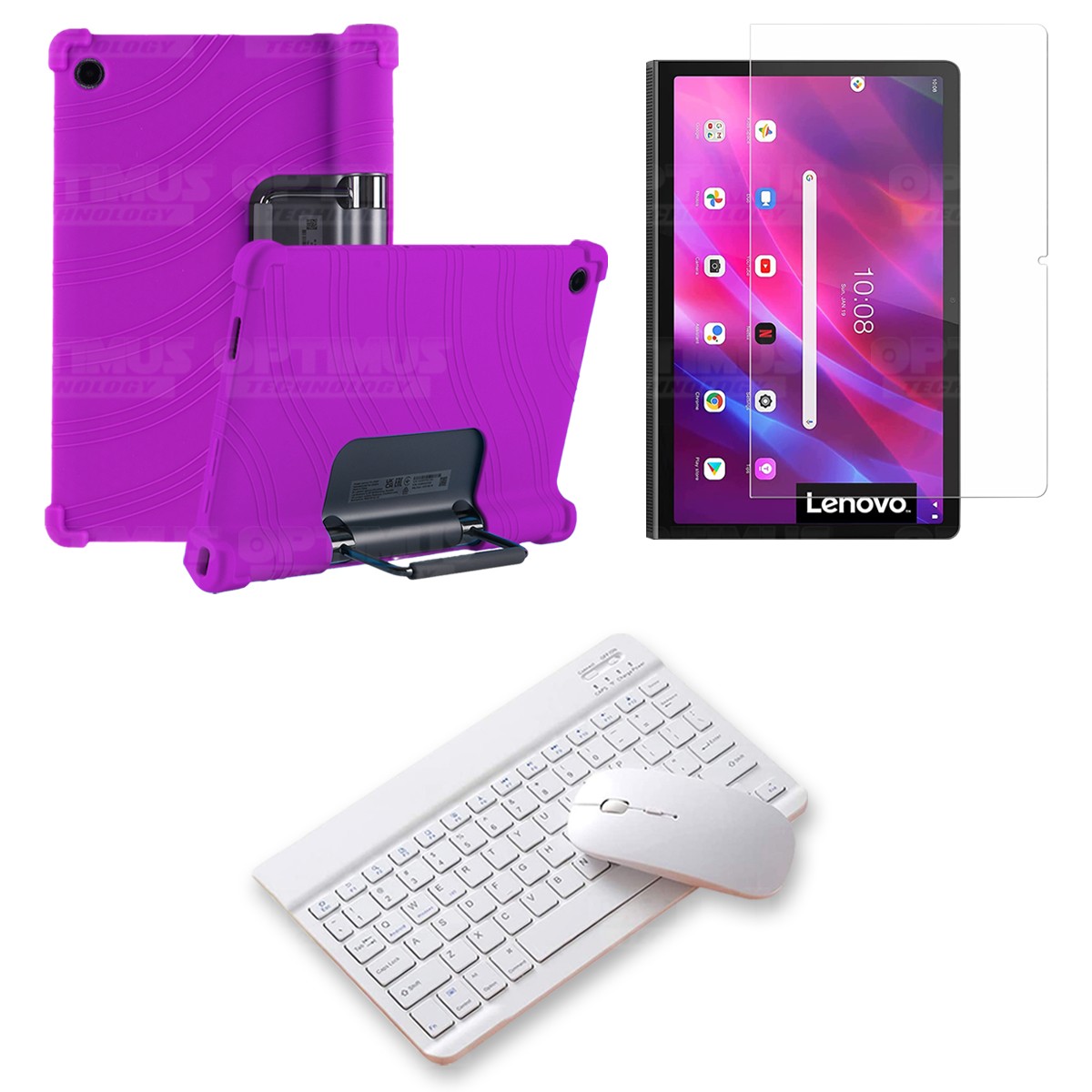Kit Vidrio templado + Estuche Protector Goma + Teclado y Mouse Bluetooth para Tablet Lenovo Yoga Tab 11 2021 YT-J706F