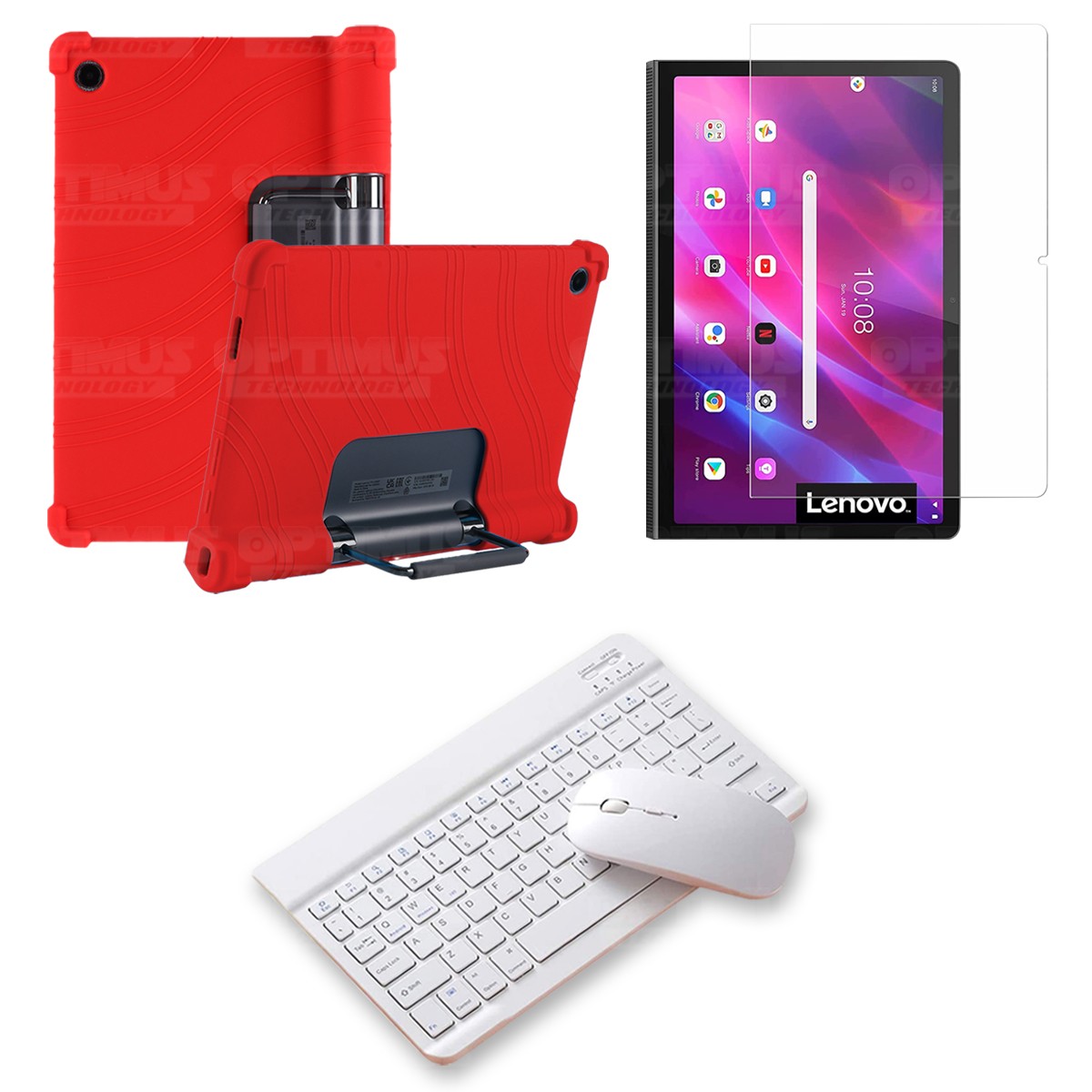 Kit Vidrio templado + Estuche Protector Goma + Teclado y Mouse Bluetooth para Tablet Lenovo Yoga Tab 11 2021 YT-J706F