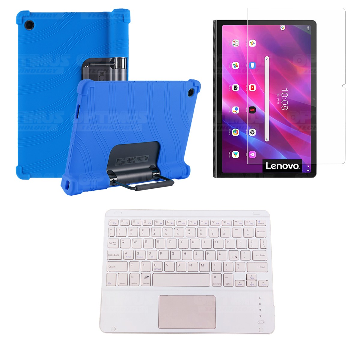 Kit Vidrio templado + Estuche Protector + Teclado con Mouse Touchpad Bluetooth Tablet Lenovo Yoga Tab 11 2021 YT-J706F