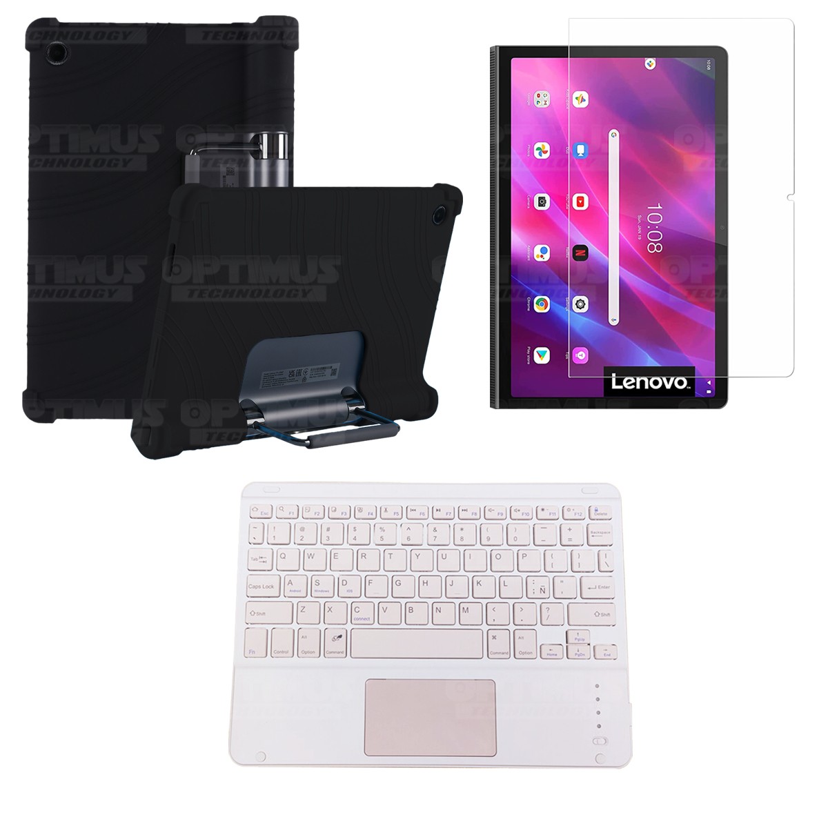 Kit Vidrio templado + Estuche Protector + Teclado con Mouse Touchpad Bluetooth Tablet Lenovo Yoga Tab 11 2021 YT-J706F