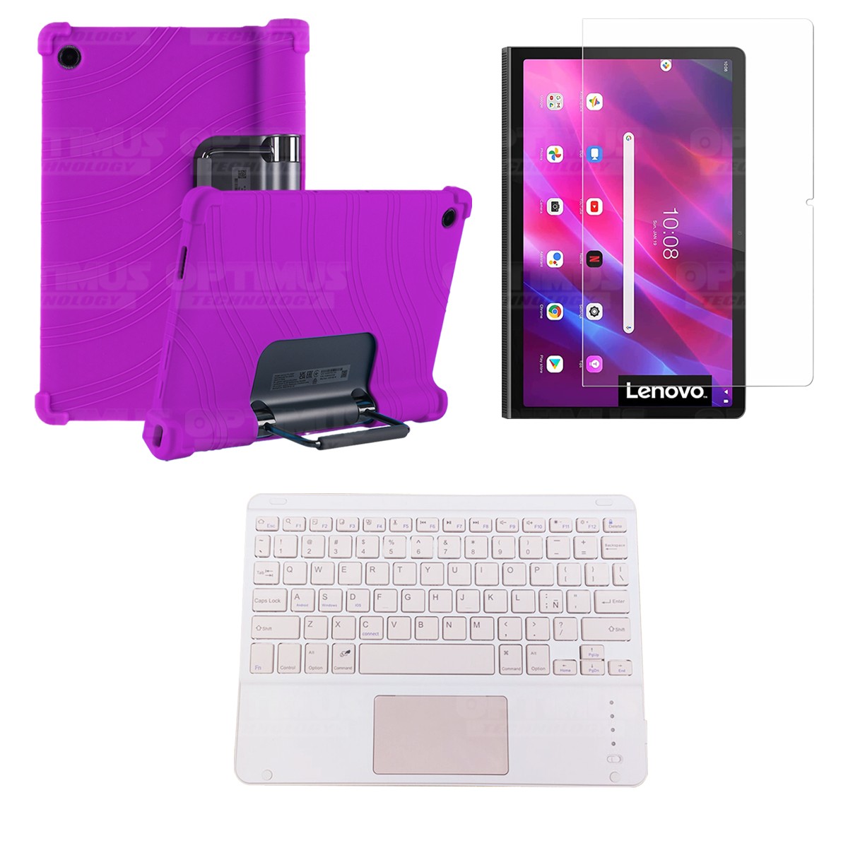 Kit Vidrio templado + Estuche Protector + Teclado con Mouse Touchpad Bluetooth Tablet Lenovo Yoga Tab 11 2021 YT-J706F