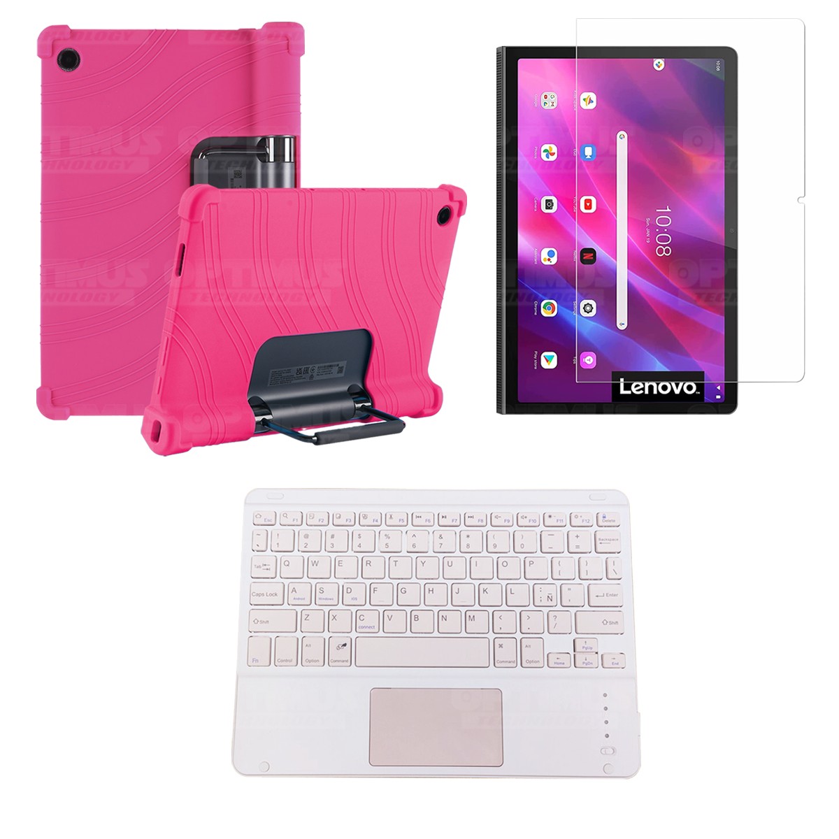 Kit Vidrio templado + Estuche Protector + Teclado con Mouse Touchpad Bluetooth Tablet Lenovo Yoga Tab 11 2021 YT-J706F