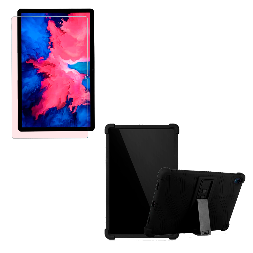 Combo Vidrio templado y Estuche Protector de goma antigolpes con soporte Tablet Lenovo P11 Tb-J606F de 11" Pulgadas