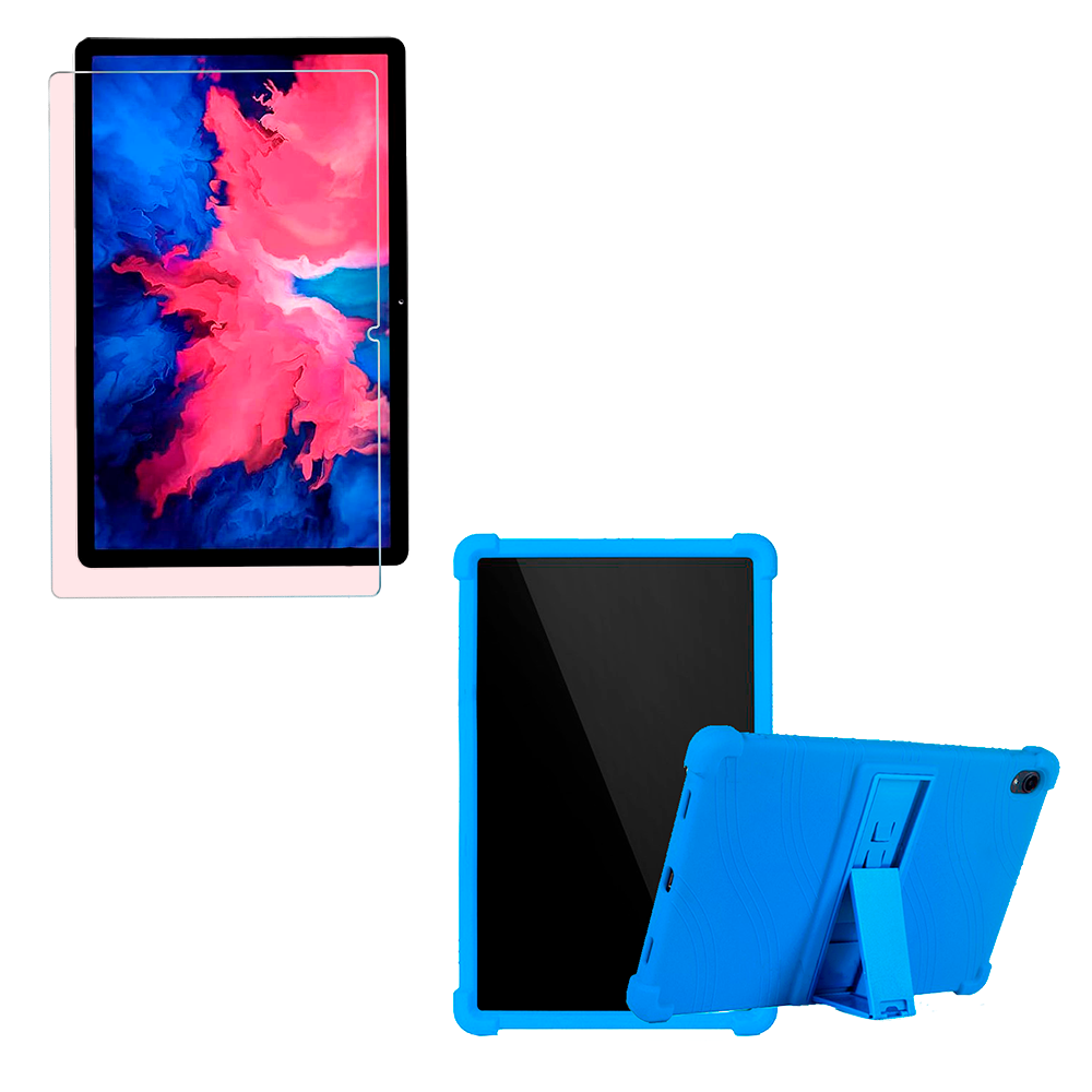 Combo Vidrio templado y Estuche Protector de goma antigolpes con soporte Tablet Lenovo P11 Tb-J606F de 11" Pulgadas
