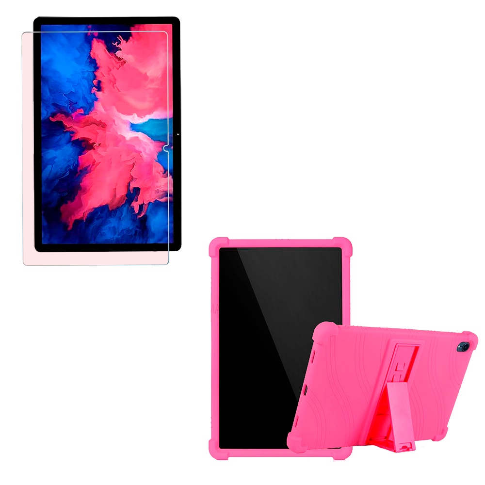 Combo Vidrio templado y Estuche Protector de goma antigolpes con soporte Tablet Lenovo P11 Tb-J606F de 11" Pulgadas