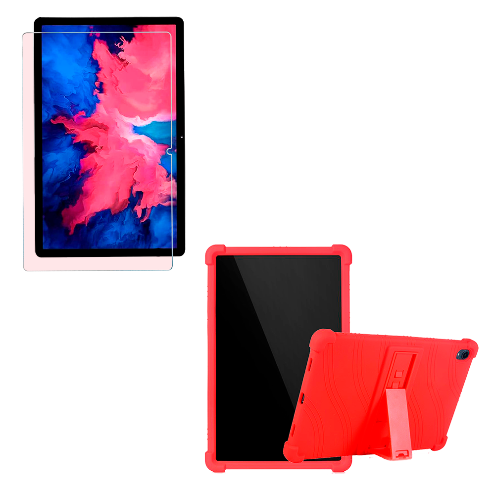 Combo Vidrio templado y Estuche Protector de goma antigolpes con soporte Tablet Lenovo P11 Tb-J606F de 11" Pulgadas