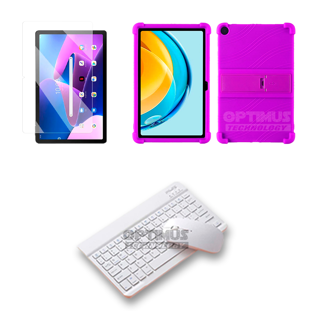 Kit Vidrio templado + Case Forro Protector + Teclado y Mouse Bluetooth para Tablet Lenovo M10 3rth gen (TB125FU) 10.6 2022