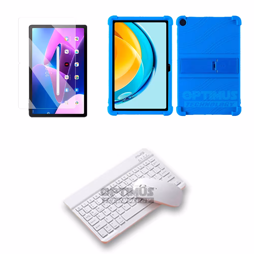 Kit Vidrio templado + Case Forro Protector + Teclado y Mouse Bluetooth para Tablet Lenovo M10 3rth gen (TB125FU) 10.6 2022