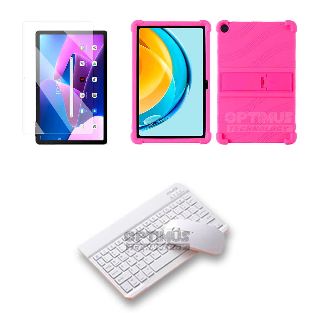 Kit Vidrio templado + Case Forro Protector + Teclado y Mouse Bluetooth para Tablet Lenovo M10 3rth gen (TB125FU) 10.6 2022