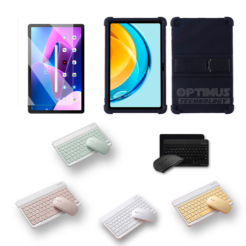 Kit Vidrio templado + Case Forro Protector + Teclado y Mouse Bluetooth para Tablet Lenovo M10 3rth gen (TB125FU) 10.6 2022