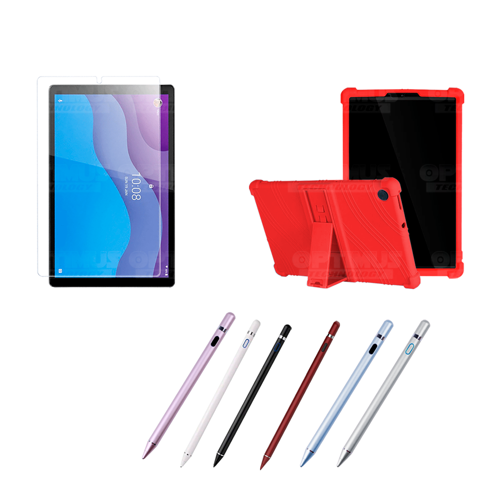 Combo Estuche Protector de goma + Vidrio Templado + Lápiz Digital para Tablet Lenovo Tab M10 HD TB-X306