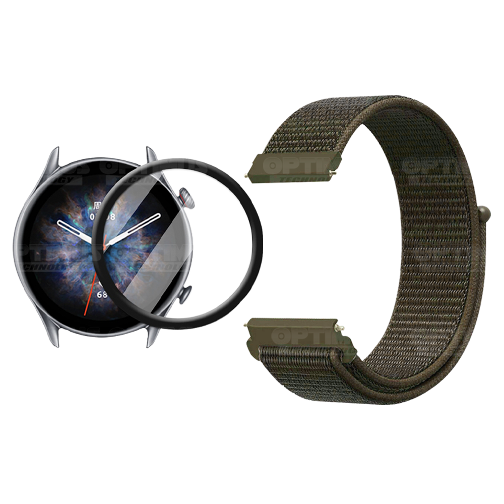 Kit Vidrio templado Nano Glass y Correa Reloj tipo velcro para Xiaomi Amazfit GTR 3 Pro