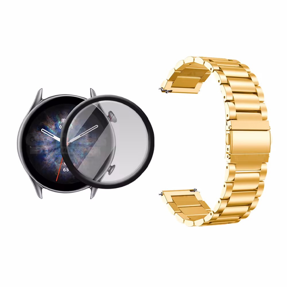 Combo Vidrio Templado Nano Glass y Correa Banda de reloj Metal Magnética en Acero Inoxidable 22mm para Xiaomi Amazfit GTR 3 Pro