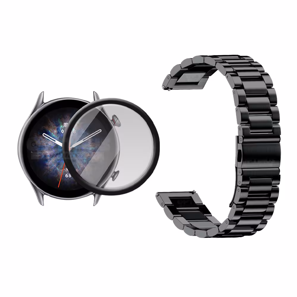 Combo Vidrio Templado Nano Glass y Correa Banda de reloj Metal Magnética en Acero Inoxidable 22mm para Xiaomi Amazfit GTR 3 Pro