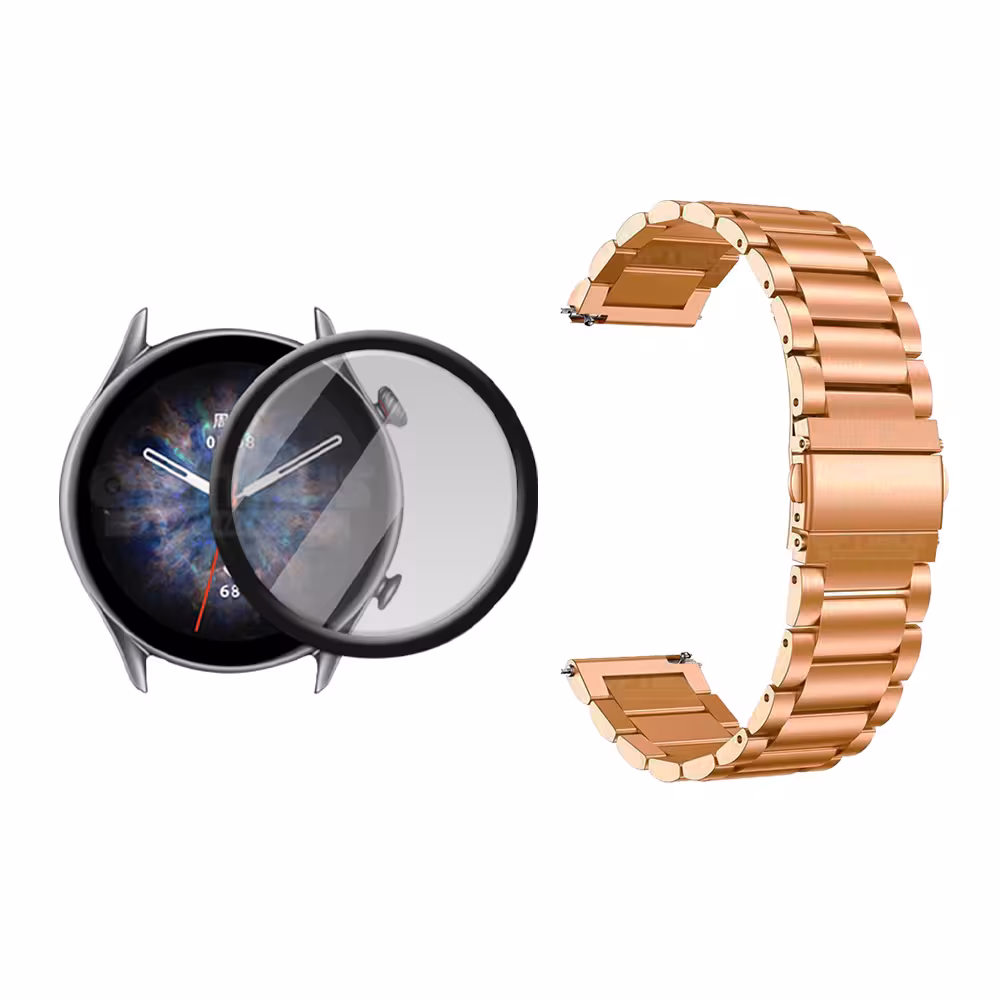 Combo Vidrio Templado Nano Glass y Correa Banda de reloj Metal Magnética en Acero Inoxidable 22mm para Xiaomi Amazfit GTR 3 Pro