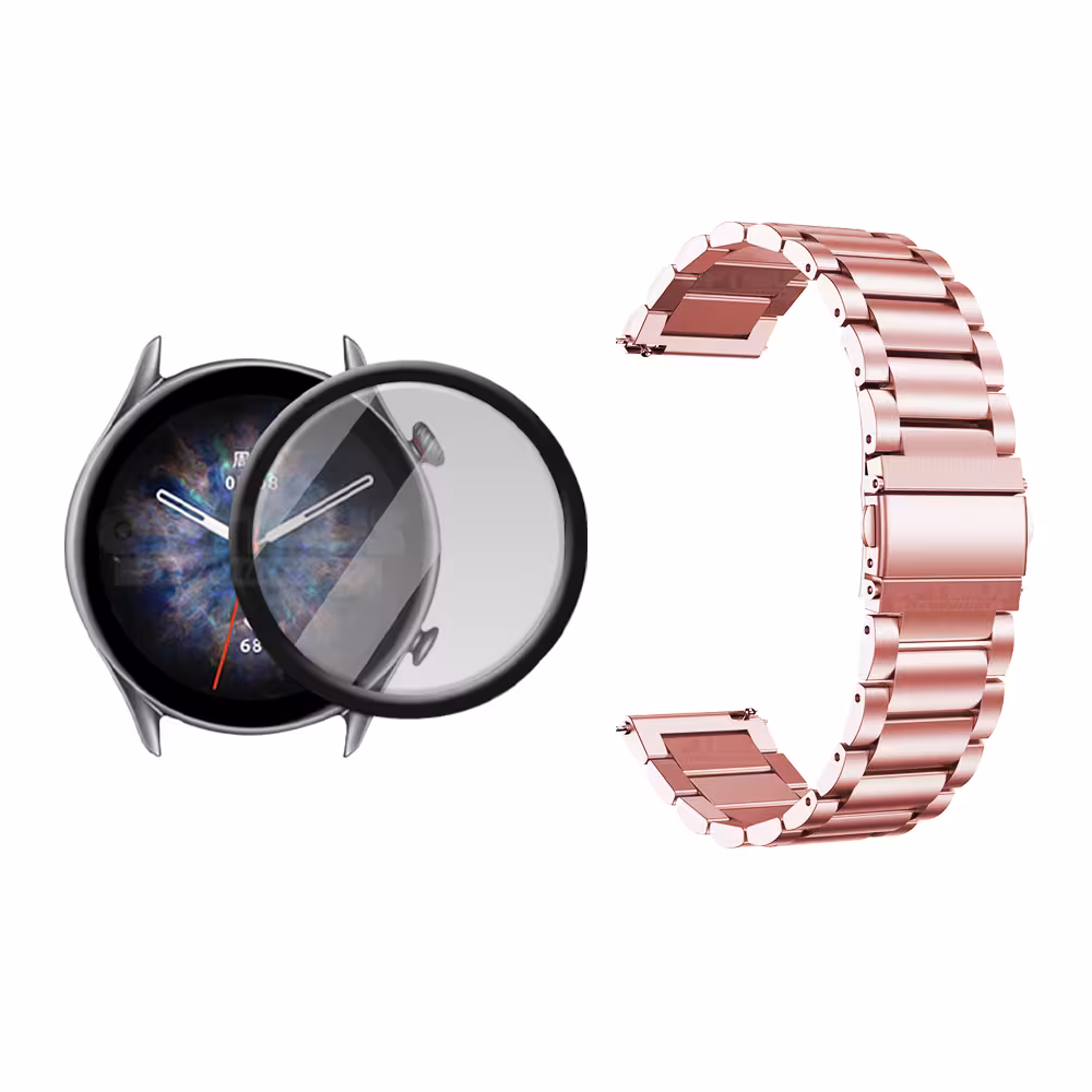 Combo Vidrio Templado Nano Glass y Correa Banda de reloj Metal Magnética en Acero Inoxidable 22mm para Xiaomi Amazfit GTR 3 Pro