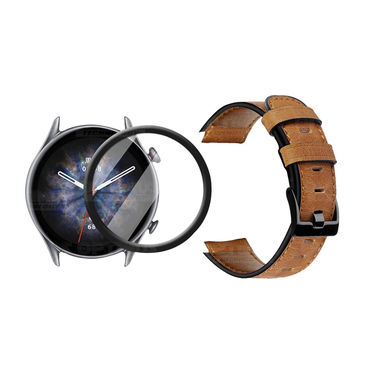 Vidrio Templado Nano Glass Y Correa de cuero Smartwatch Reloj Inteligente para Xiaomi AmazFit GTR 3 PRO