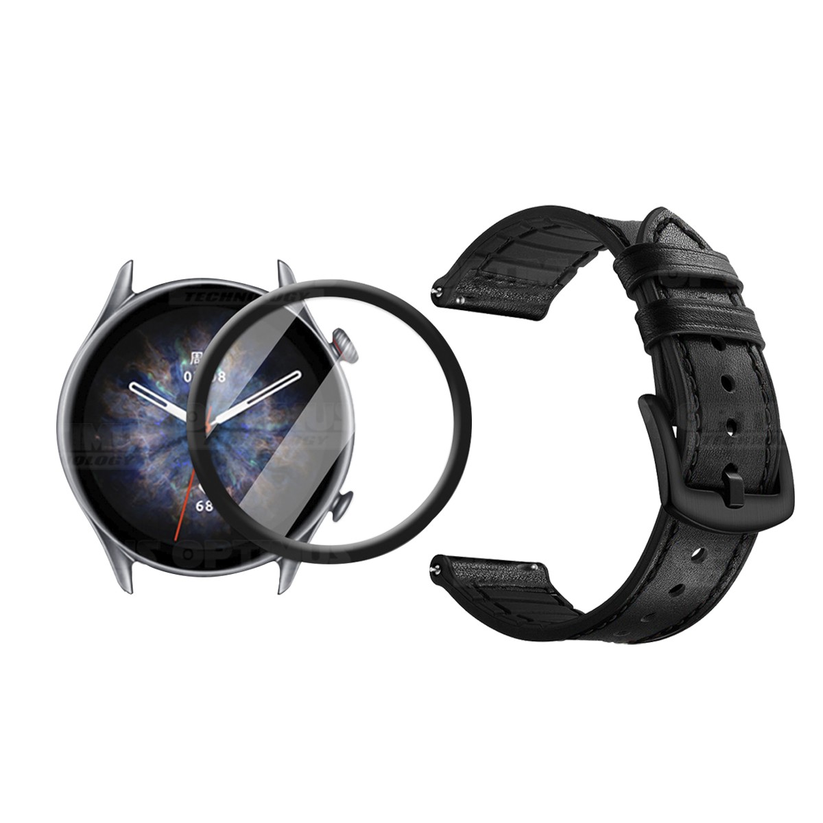 Vidrio Templado Nano Glass Y Correa de cuero Smartwatch Reloj Inteligente para Xiaomi AmazFit GTR 3 PRO