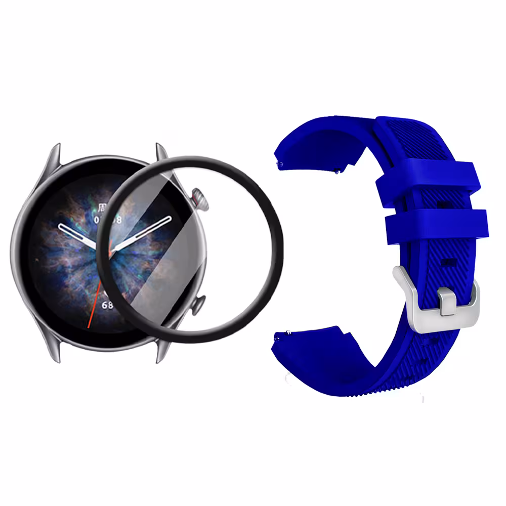Kit Correa Pulso Manilla de Goma Rayada 22mm para Xiaomi AmazFit GTR 3 PRO Y Vidrio Templado Nano Glass