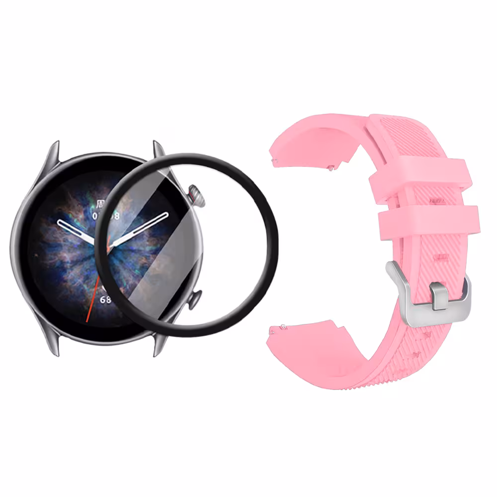 Kit Correa Pulso Manilla de Goma Rayada 22mm para Xiaomi AmazFit GTR 3 PRO Y Vidrio Templado Nano Glass