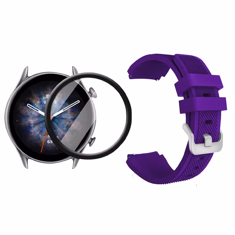 Kit Correa Pulso Manilla de Goma Rayada 22mm para Xiaomi AmazFit GTR 3 PRO Y Vidrio Templado Nano Glass