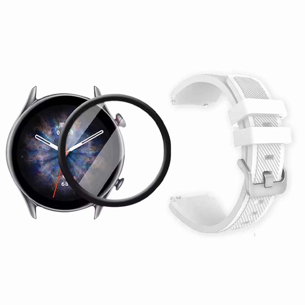 Kit Correa Pulso Manilla de Goma Rayada 22mm para Xiaomi AmazFit GTR 3 PRO Y Vidrio Templado Nano Glass