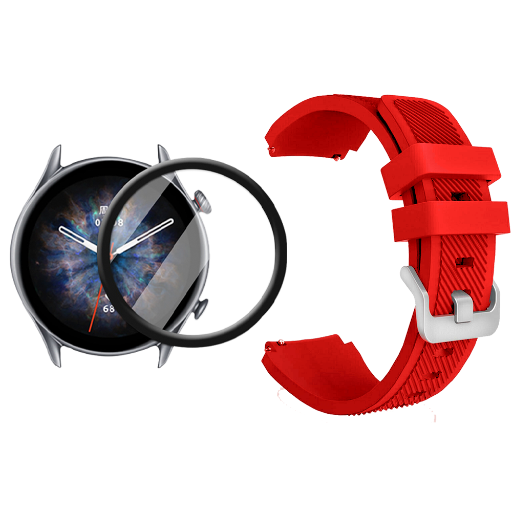Kit Correa Pulso Manilla de Goma Rayada 22mm para Xiaomi AmazFit GTR 3 PRO Y Vidrio Templado Nano Glass