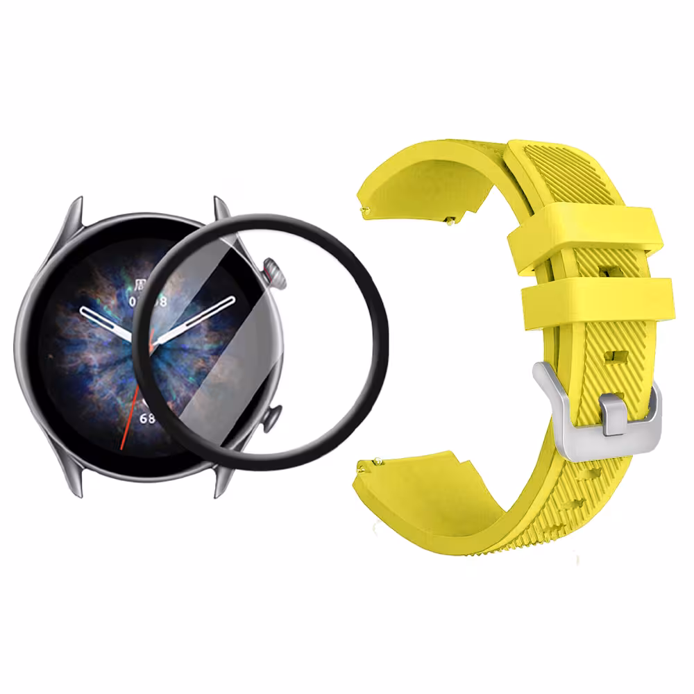 Kit Correa Pulso Manilla de Goma Rayada 22mm para Xiaomi AmazFit GTR 3 PRO Y Vidrio Templado Nano Glass